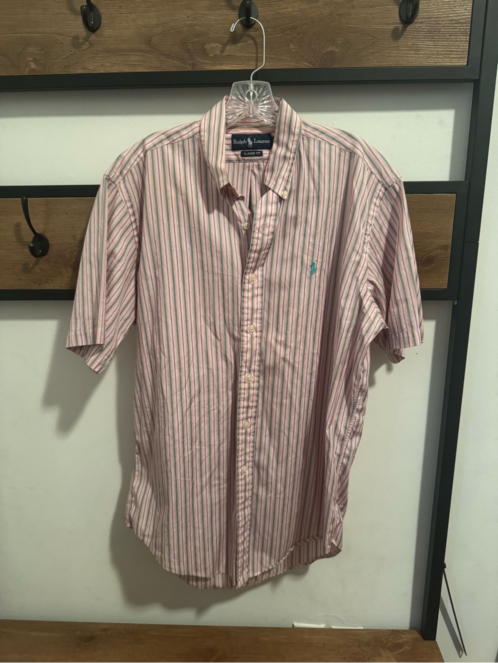Ralph Lauren Pink and White Striped Short Sleeve Button-Down Shirt